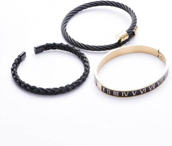 3pcs/set Classical Handmade Braiding Bracelet Hip Hop Men Pave CZ Leopard Head Roman Numeral Bracelet Stainless Steel Jewelry - Image 3