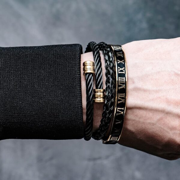 3pcs/set Classical Handmade Braiding Bracelet Hip Hop Men Pave CZ Leopard Head Roman Numeral Bracelet Stainless Steel Jewelry - Image 4