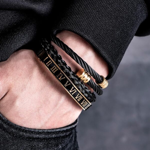 3pcs/set Classical Handmade Braiding Bracelet Hip Hop Men Pave CZ Leopard Head Roman Numeral Bracelet Stainless Steel Jewelry - Image 5