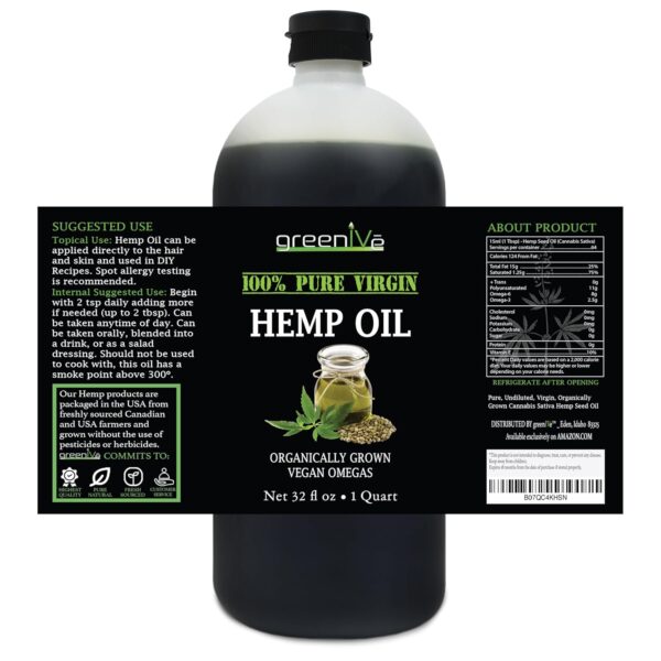 Greenive Organically Grown Hemp Oil 896,000mg Vegan Omegas 100% Pure Cold Pressed (32oz) - Image 2
