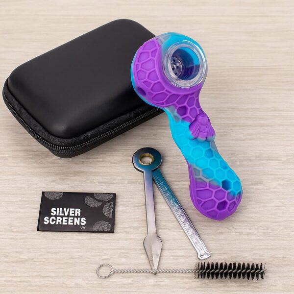 Tobacco Pipe Set With Cleaner Tamper Tool Black Bag - Portable Smoking Pipe Complete Set, Premium Pipe Kit(Blue&Purple) - Image 2