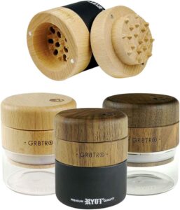 RYOT Wood GR8TR Herb Grinder with Clear or Matte Black Jar Body and Beech or Walnut Top (Walnut Top/Black Jar)