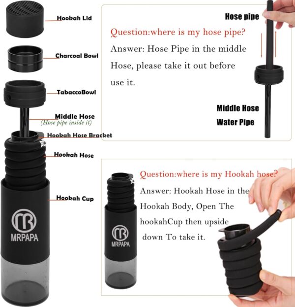 Portable Hookah for Travel, Hookah set with Everything, Hookahs Pipe Single Shisha Kit, To Go Hooka Cup Mini Hokahs perfect for travel, Easy Assemble & Storage Hooka Set with Portable Bag - Image 7