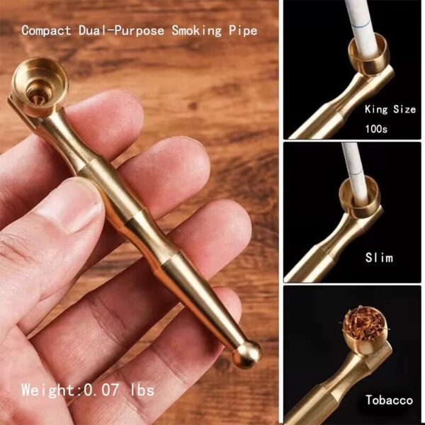 Compact Metal Tobacco Pipe Set with Built-in Filter – Golden Finish, Easy to Clean – Includes Cleaning Tool, Brush & Extra Filter Inserts – 3.94” Pocket-Size Pipe for Tobacco Use (1 PC) - Image 3