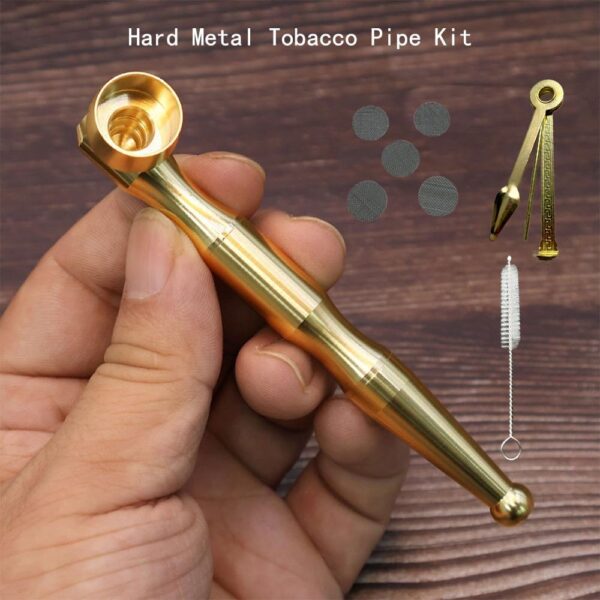 Compact Metal Tobacco Pipe Set with Built-in Filter – Golden Finish, Easy to Clean – Includes Cleaning Tool, Brush & Extra Filter Inserts – 3.94” Pocket-Size Pipe for Tobacco Use (1 PC) - Image 7