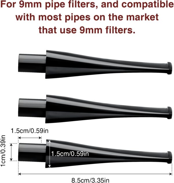 Joyoldelf 3pcs Straight Pipe Stem Set - Black Acrylic Short Tobacco Pipe Stem with 6pcs Mouthpieces, Replaceable Pipe Stem Set fit 9mm Pipe Filter - Image 2