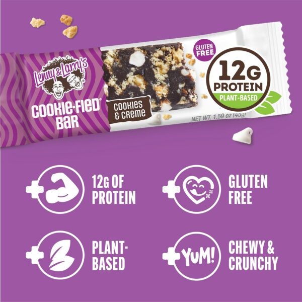 Lenny & Larry's Cookie-fied Protein Bar – Cookies & Creme Vegan Protein Bars 9x45g – Healthy Snacks with 12g Plant Protein & 5g Fiber – Gluten free Power Bar, Keto Friendly, Non-GMO & Vegan - Image 3