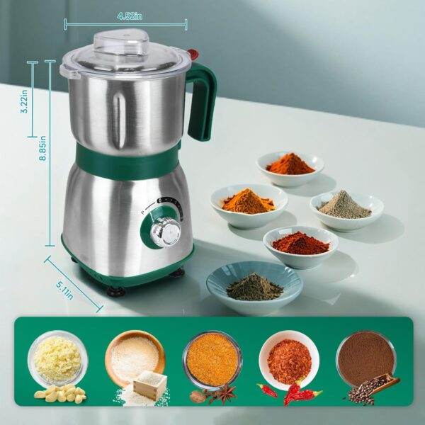 Spice Grinder Electric,Herb Nut Grinder for Kitchen,Detachable Espresso Grinder with Stainless Steel Blades,Filter and Brush, 500w Dry and Wet Grain Mill for Coffee,Rice,Bean,Seasoning(Green) - Image 3