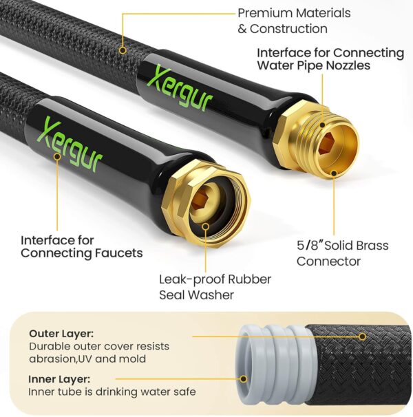Lightweight Garden Hose, 2024 Flexible Garden Water Hose, Portable Patio Hose with Solid Brass Fittings and Double Latex Core for Pet Washing, 50FT - Image 2
