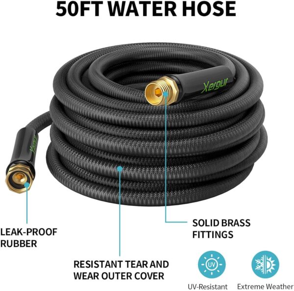 Lightweight Garden Hose, 2024 Flexible Garden Water Hose, Portable Patio Hose with Solid Brass Fittings and Double Latex Core for Pet Washing, 50FT - Image 3