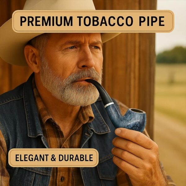 Premium Marbleized Tobacco Pipe - 5.67" (14,cm) – Perfect Durable Pipes for Smoking Tobacco and Enjoying Rich Tabacco Aromas (Dark Blue Marble Pattern) - Image 2