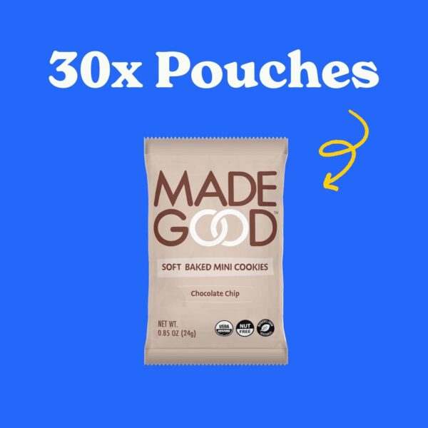 MadeGood Soft Baked Chocolate Chip Mini Cookies, Gluten Free & Safe For School Snacks, 30 Count - Image 3