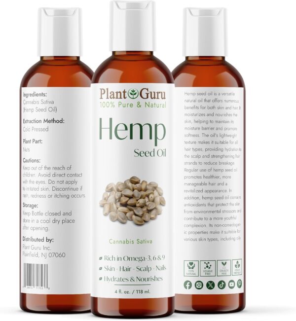 Hemp Seed Oil 4 oz. Virgin, Unrefined 100% Raw Pure Natural - Skin, Body And Hair Moisturizer. Works For Massage, Acne, & More! - Image 2