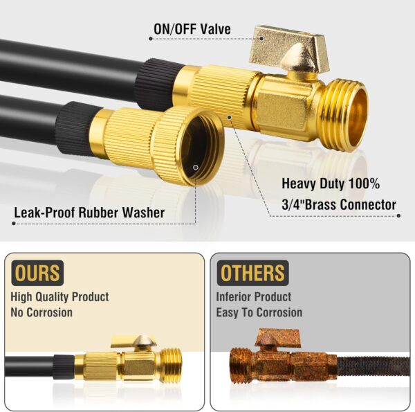 50FT Garden Hose with 10 Functions Spray Nozzle, Black Lightweight Water Hose, 3/4'' Heavy Duty Brass Fittings, Rust Proof, Kink-Free Water Pipe for Yard, Car, Pets - Image 3