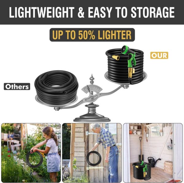 50FT Garden Hose with 10 Functions Spray Nozzle, Black Lightweight Water Hose, 3/4'' Heavy Duty Brass Fittings, Rust Proof, Kink-Free Water Pipe for Yard, Car, Pets - Image 4