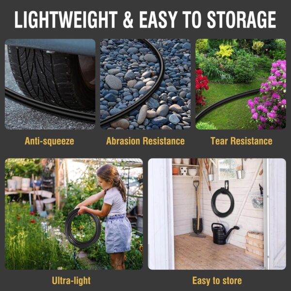 50FT Garden Hose with 10 Functions Spray Nozzle, Black Lightweight Water Hose, 3/4'' Heavy Duty Brass Fittings, Rust Proof, Kink-Free Water Pipe for Yard, Car, Pets - Image 5