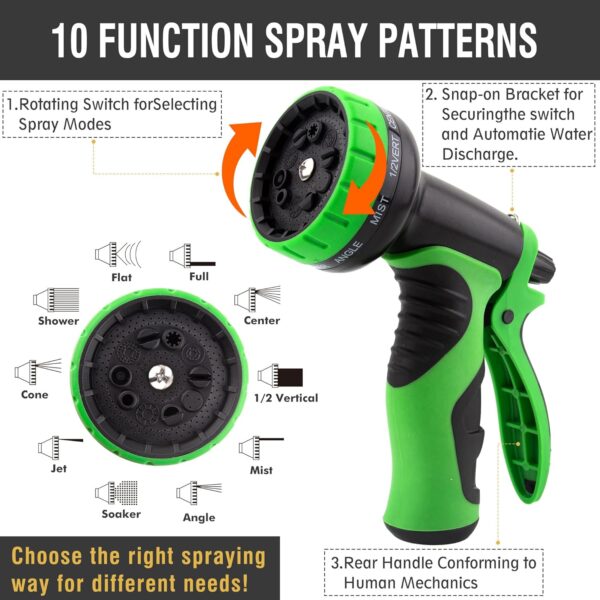 50FT Garden Hose with 10 Functions Spray Nozzle, Black Lightweight Water Hose, 3/4'' Heavy Duty Brass Fittings, Rust Proof, Kink-Free Water Pipe for Yard, Car, Pets - Image 6