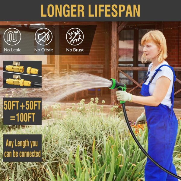 50FT Garden Hose with 10 Functions Spray Nozzle, Black Lightweight Water Hose, 3/4'' Heavy Duty Brass Fittings, Rust Proof, Kink-Free Water Pipe for Yard, Car, Pets - Image 7