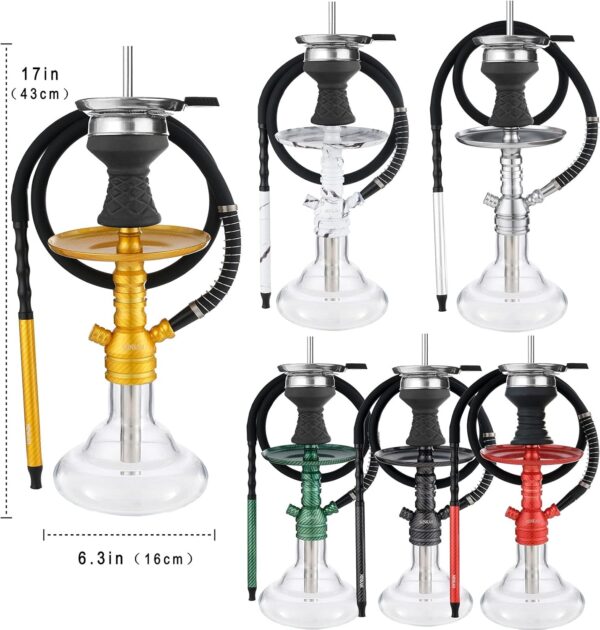 Hookah Set with Accessories Silicone Hose Bowl Tongs Mouth Tips, Small Aluminum Hooka Portable Shisha Hookahs Complete Set Glass Vase Silver - Image 2