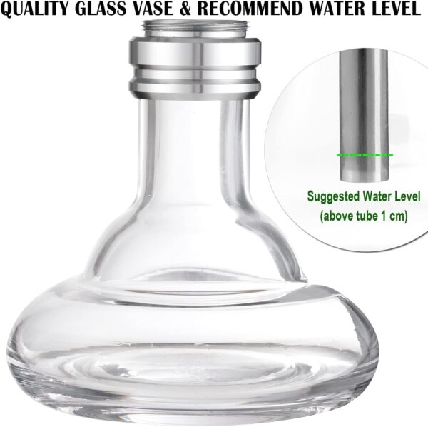 Hookah Set with Accessories Silicone Hose Bowl Tongs Mouth Tips, Small Aluminum Hooka Portable Shisha Hookahs Complete Set Glass Vase Silver - Image 5