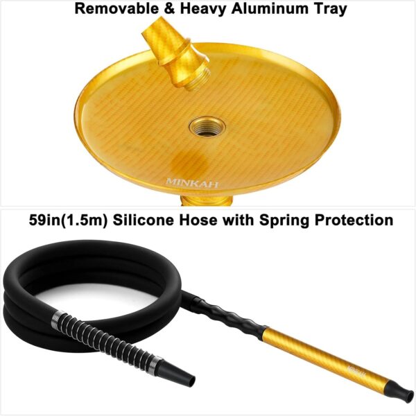 Hookah Set with Accessories Silicone Hose Bowl Tongs Mouth Tips, Small Aluminum Hooka Portable Shisha Hookahs Complete Set Glass Vase Silver - Image 7