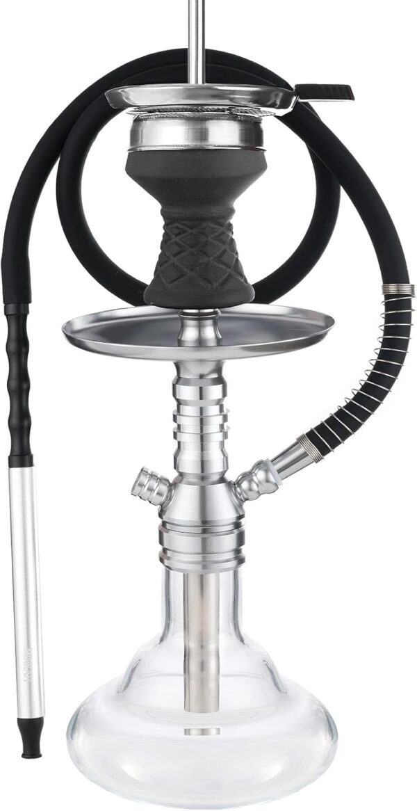 Hookah Set with Accessories Silicone Hose Bowl Tongs Mouth Tips, Small Aluminum Hooka Portable Shisha Hookahs Complete Set Glass Vase Silver - Image 9