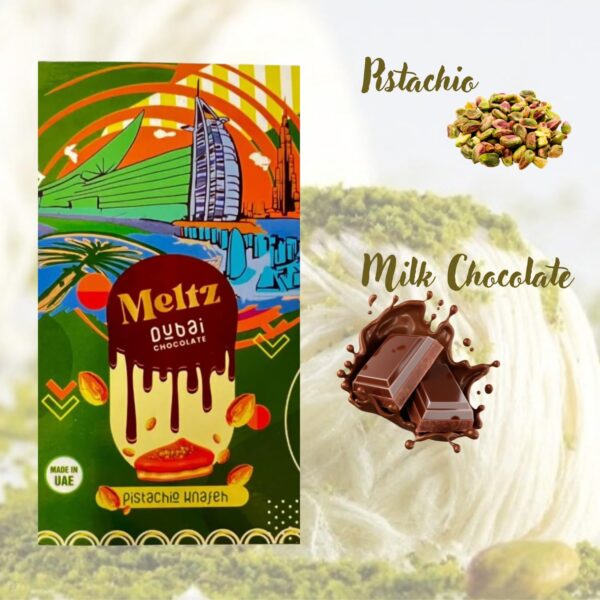 Meltz Dubai Chocolate Bar Pistachio 75g - Kunafa Bar with Pistachio Cream Filling – Luxurious Fix Dubai Chocolate – Best Gifts for Kids, Family & Friend (Pack of 1) - Image 2