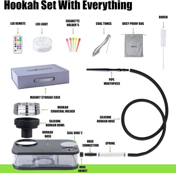 Hookah Box – Premium One Hose & Portable Travel Hookah Set with LED Lights, Perfect for Parties and Outdoor Adventures（Travel Case） - Image 3