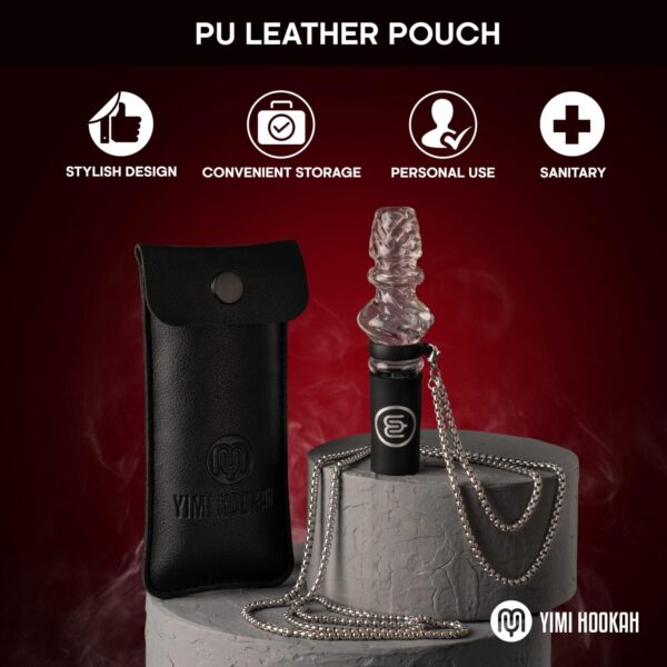 Yimi Hookah® Reusable Hookah Tip | Personal Glass Hookah Mouth Tip | Hygienic Hookah Mouthpiece with PU Leather Pouch and Stainless Steel Necklace Chain - Image 3