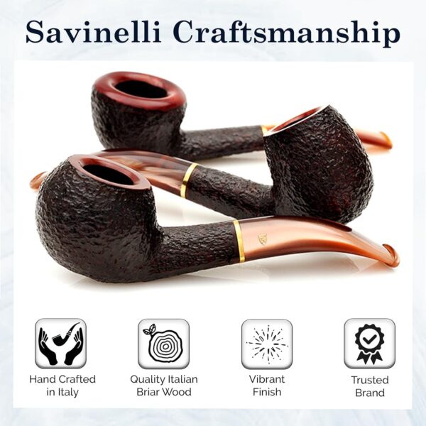 Savinelli Roma Lucite 626 - Rome Inspired Italian Briar Wood Pipe, Hand Crafted in Italy, Traditional Wood Pipes From Italy, Bent Apple Shaping, 6mm - Image 9