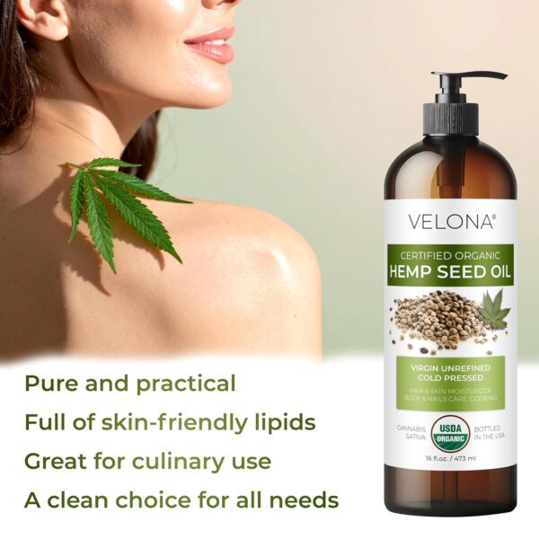 velona Hemp Seed Oil USDA Certified Organic - 64 Fl Oz | 100% Pure and Natural Carrier Oil | Unrefined, Cold Pressed | Hair, Body, Face & Skin Care - Image 4