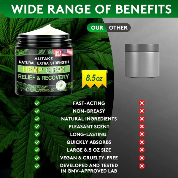 8.5 oz Natural Hemp Cream, Big Capacity - All-Natural Formula - Absorbs Quickly - Image 3