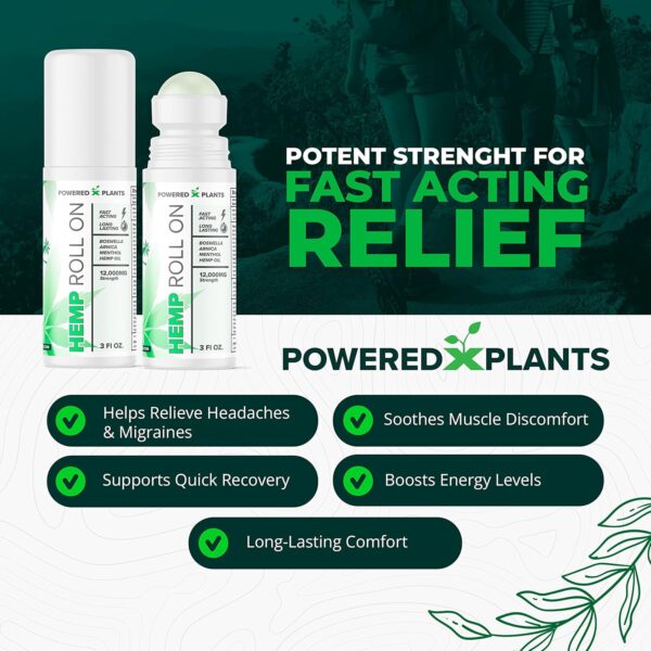 Hemp Oil Roll On - Menthol Rub with Boswellia & Arnica - 12,000mg Extra Strength Oil for Muscle Discomfort by Powered X Plants - Pack of 2, 3 fl.oz. - Image 3