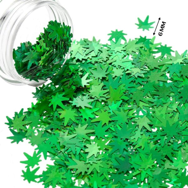 Maitys 12 Boxes Green Weed Leaf Glitter Nails Sequin Plant Pot Leaf Sequin Nail Design Decoration Marijuana Foliage Glitter for DIY Face Body Arts & Crafts Festival Manicure Accessories Supplies - Image 3