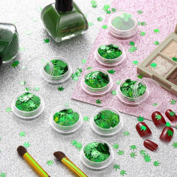 Maitys 12 Boxes Green Weed Leaf Glitter Nails Sequin Plant Pot Leaf Sequin Nail Design Decoration Marijuana Foliage Glitter for DIY Face Body Arts & Crafts Festival Manicure Accessories Supplies - Image 4