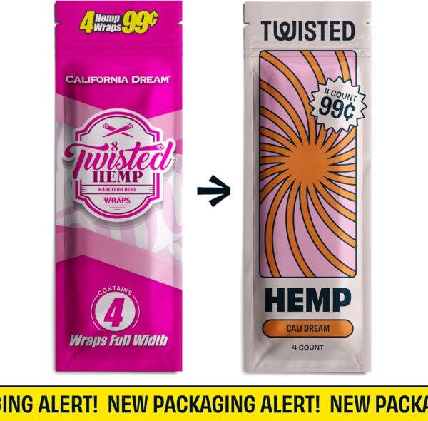 Twisted Hemp Wraps Natural Cigarette Rolling Papers Display | 4 Wraps Per Sleeve | Pack of 15 | 60 Wraps Total (California Dream) - Image 2