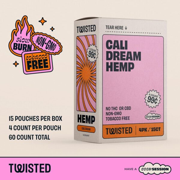 Twisted Hemp Wraps Natural Cigarette Rolling Papers Display | 4 Wraps Per Sleeve | Pack of 15 | 60 Wraps Total (California Dream) - Image 9