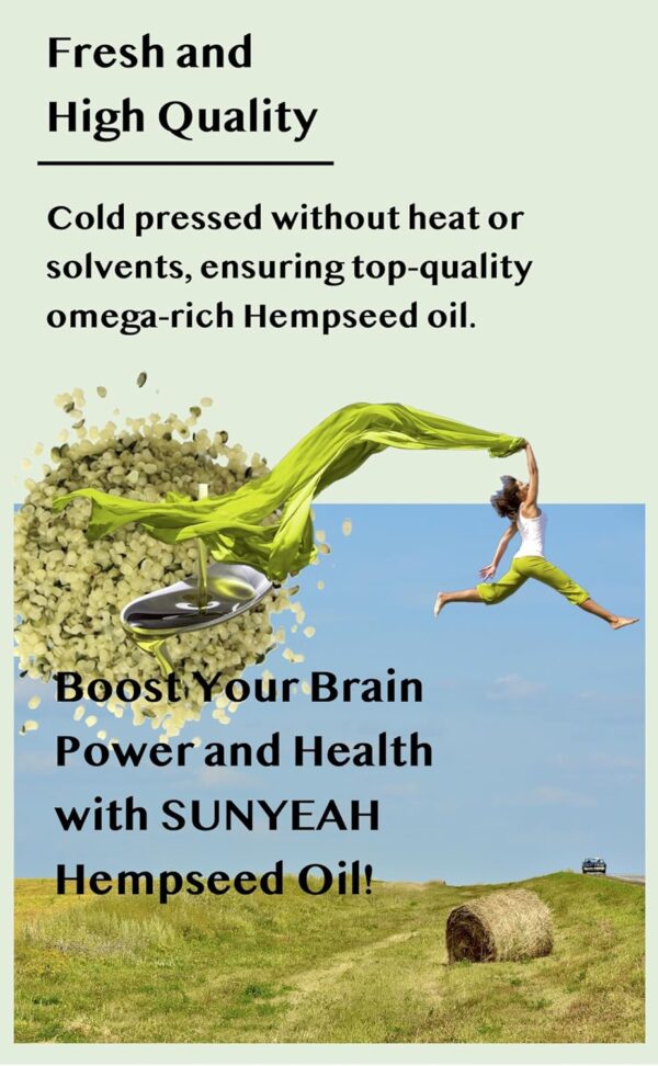 SUNYEAH Cold Pressed Hemp Seed Oil, 500 ml, Canadian, High in Omega 3 & 6, Keto Friendly - Image 3