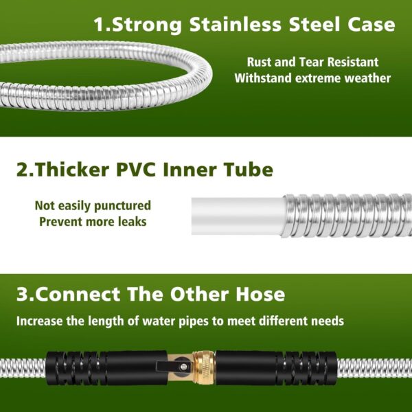 Metal Garden Hose 75ft Stainless Steel Hose Heavy Duty Flexible Water Hose with 10 Way Spray Nozzle 3/4 Solid Brass Fittings-Outdoor Yard Lightweight No Kink Leak Resistant Water Pipe - Image 2