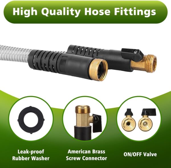 Metal Garden Hose 75ft Stainless Steel Hose Heavy Duty Flexible Water Hose with 10 Way Spray Nozzle 3/4 Solid Brass Fittings-Outdoor Yard Lightweight No Kink Leak Resistant Water Pipe - Image 4