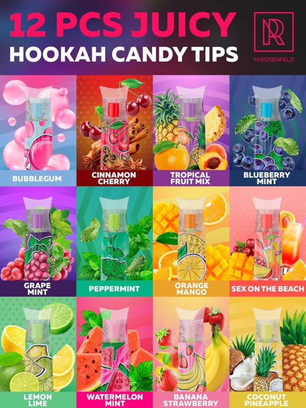 Candy Hookah Tips - 12 pcs Glow in The Dark Jolly Tips - Individually Wrapped Hookah Tips Lollipop Shisha Accessories - 12 Different Hookah Candy Tips Delicious Flavors - Hookah Tips Disposable - Image 2