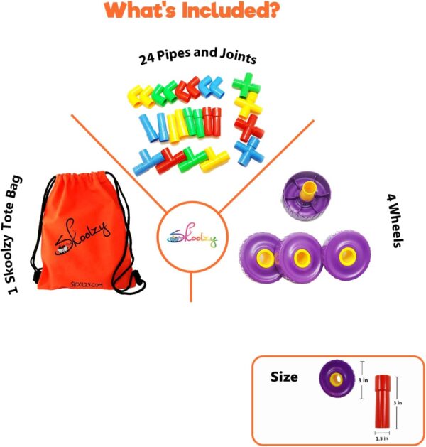 Skoolzy STEM Learning Pipe Tube 29 Piece Toys_and_Games Set, Educational Construction Building Blocks for ADHD & Autism for Baby, Kid Includes Wheels Pipes Joints and eBook - Image 3