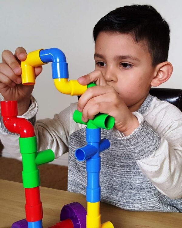 Skoolzy STEM Learning Pipe Tube 29 Piece Toys_and_Games Set, Educational Construction Building Blocks for ADHD & Autism for Baby, Kid Includes Wheels Pipes Joints and eBook - Image 6