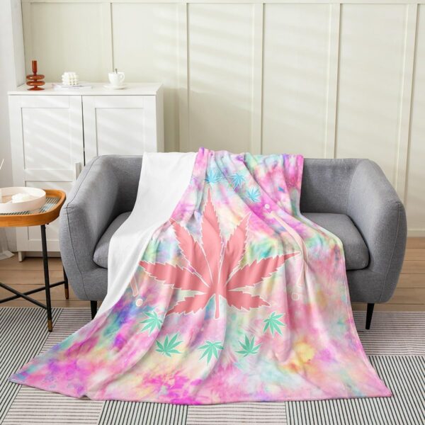 Pink Cannabis Leaf Flannel Blanket Trippy Leaves Fleece Throw Blanket Lightweight Soft Cozy Luxury Tie-dye Fuzzy Blanket Psychedelic Bed Blanket for Sofa Bedroom Office Travel All Season(Baby 30"x40") - Image 2