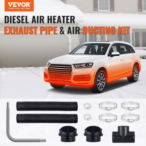 VEVOR Diesel Heater Pipe Ducting Set, 3" Extendable Air Duct Hose, 1" Stainless Steel Exhaust Pipe, 2 Air Vents, Tee Air Outlet Connector and Hose Clamps, for 2KW/5KW/8KW Diesel Parking Heaters - Image 2
