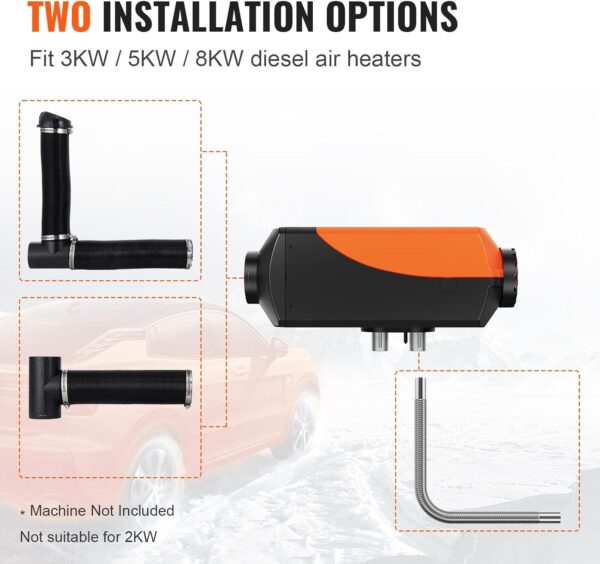 VEVOR Diesel Heater Pipe Ducting Set, 3" Extendable Air Duct Hose, 1" Stainless Steel Exhaust Pipe, 2 Air Vents, Tee Air Outlet Connector and Hose Clamps, for 2KW/5KW/8KW Diesel Parking Heaters - Image 3