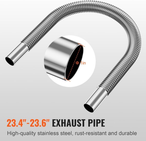 VEVOR Diesel Heater Pipe Ducting Set, 3" Extendable Air Duct Hose, 1" Stainless Steel Exhaust Pipe, 2 Air Vents, Tee Air Outlet Connector and Hose Clamps, for 2KW/5KW/8KW Diesel Parking Heaters - Image 5