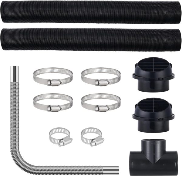 VEVOR Diesel Heater Pipe Ducting Set, 3" Extendable Air Duct Hose, 1" Stainless Steel Exhaust Pipe, 2 Air Vents, Tee Air Outlet Connector and Hose Clamps, for 2KW/5KW/8KW Diesel Parking Heaters - Image 9