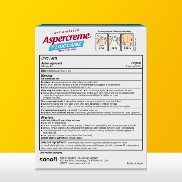 Aspercreme Lidocaine Pain Relief Patch XL for Back, Neck & Shoulder Pain, Topical Patches with Max-Strength 4% Lidocaine & Flexible Fabric Numbs Away Pain, 3 Ct. - Image 2