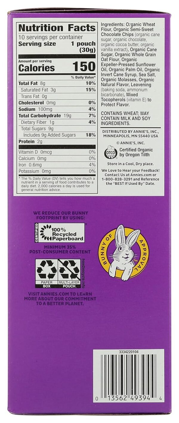 Annie's Organic Chocolate Chip Cookie Bites, 10 Pouches, 10.5 oz - Image 7